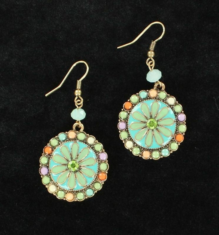 Blazin Roxx Large Round Flower EarringsBk/Wh