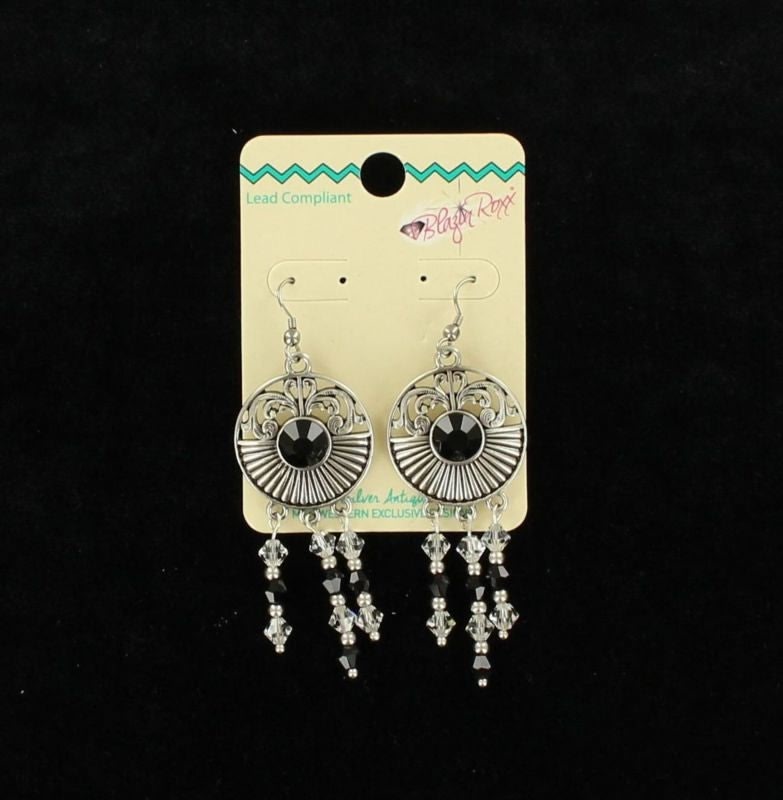 Blazin Roxx Medallion Dangle EarringsBk/Wh