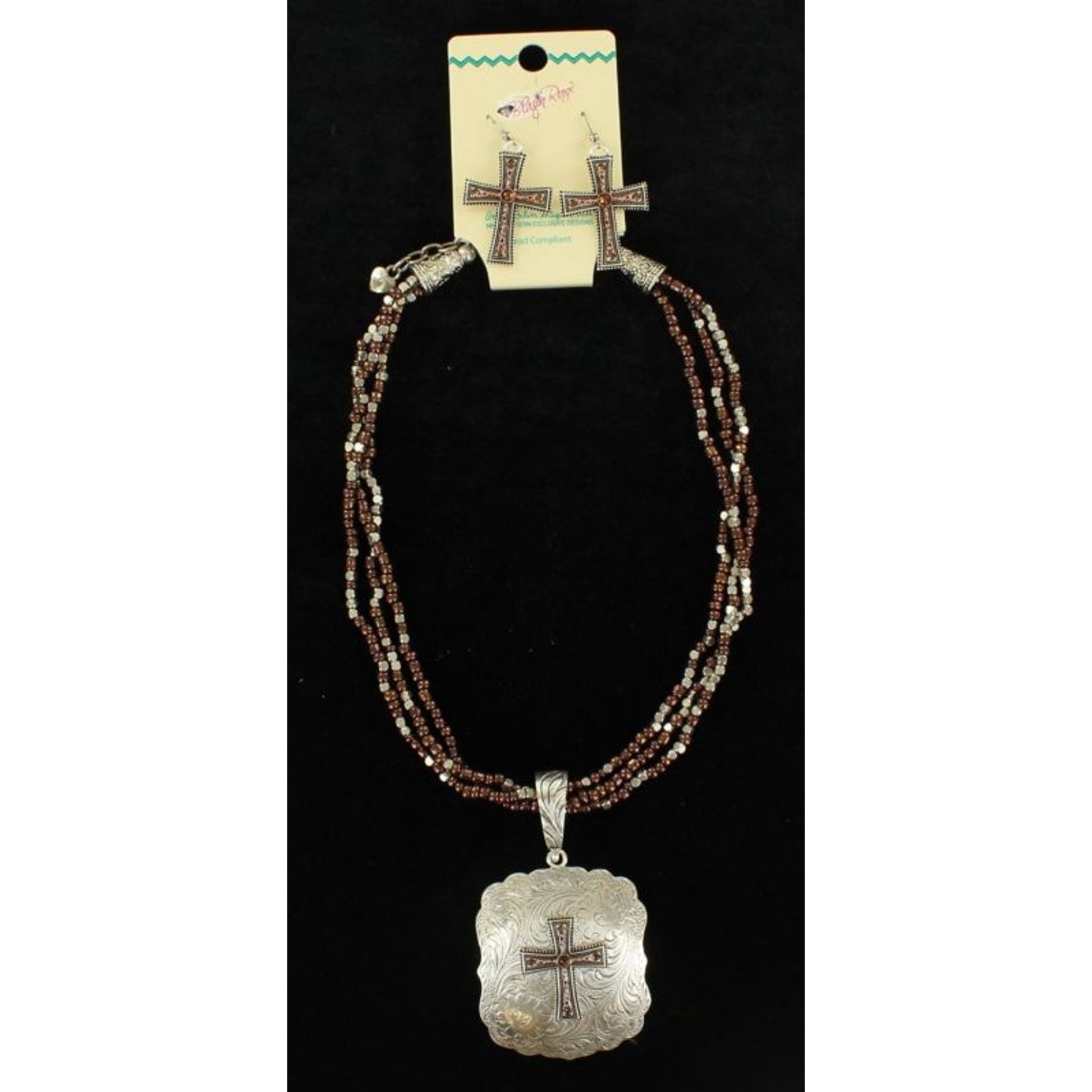 Blazin Roxx Multi Strand Cross Jewelry SetBk/Wh