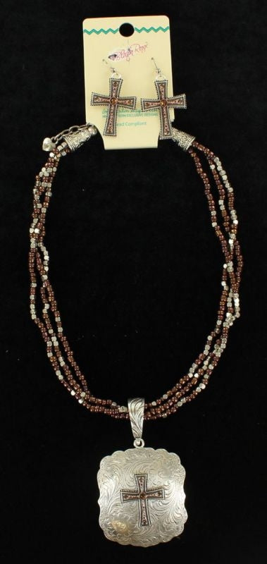 Blazin Roxx Multi Strand Cross Jewelry SetBk/Wh