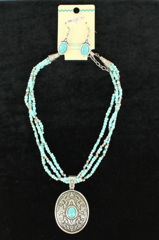 Blazin Roxx Multi Strand Oval Jewelry SetBk/Wh