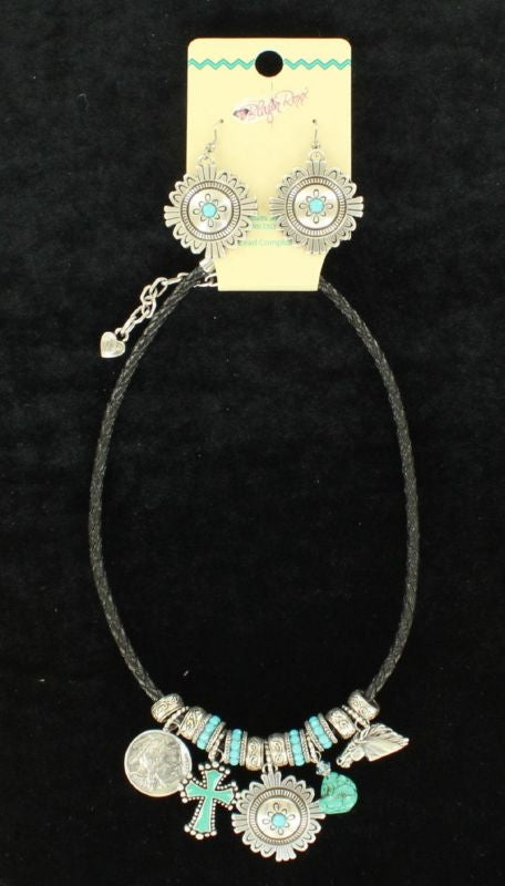 Blazin Roxx Rope Charm Jewelry SetBk/Wh