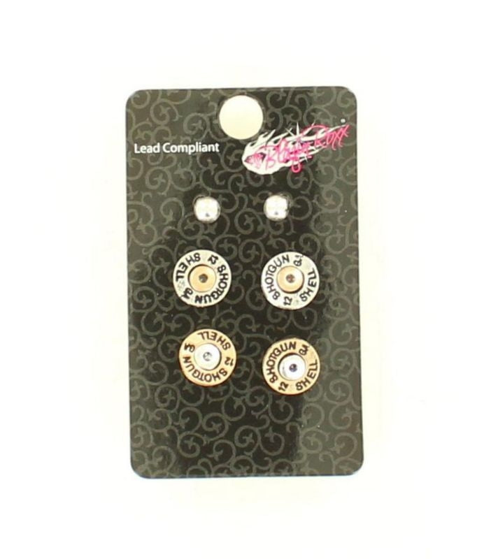 Blazin Roxx Shotshell Trio EarringsBk/Wh