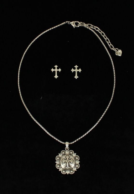 Blazin Roxx Silver Cross Jewelry SetBk/Wh