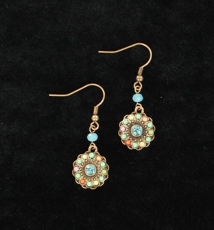 Blazin Roxx Small Round Flower EarringsBk/Wh