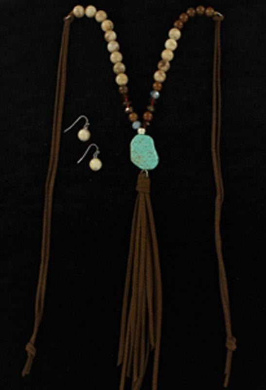 Blazin Roxx Stone Beads Fringe Jewelry SetBk/Wh