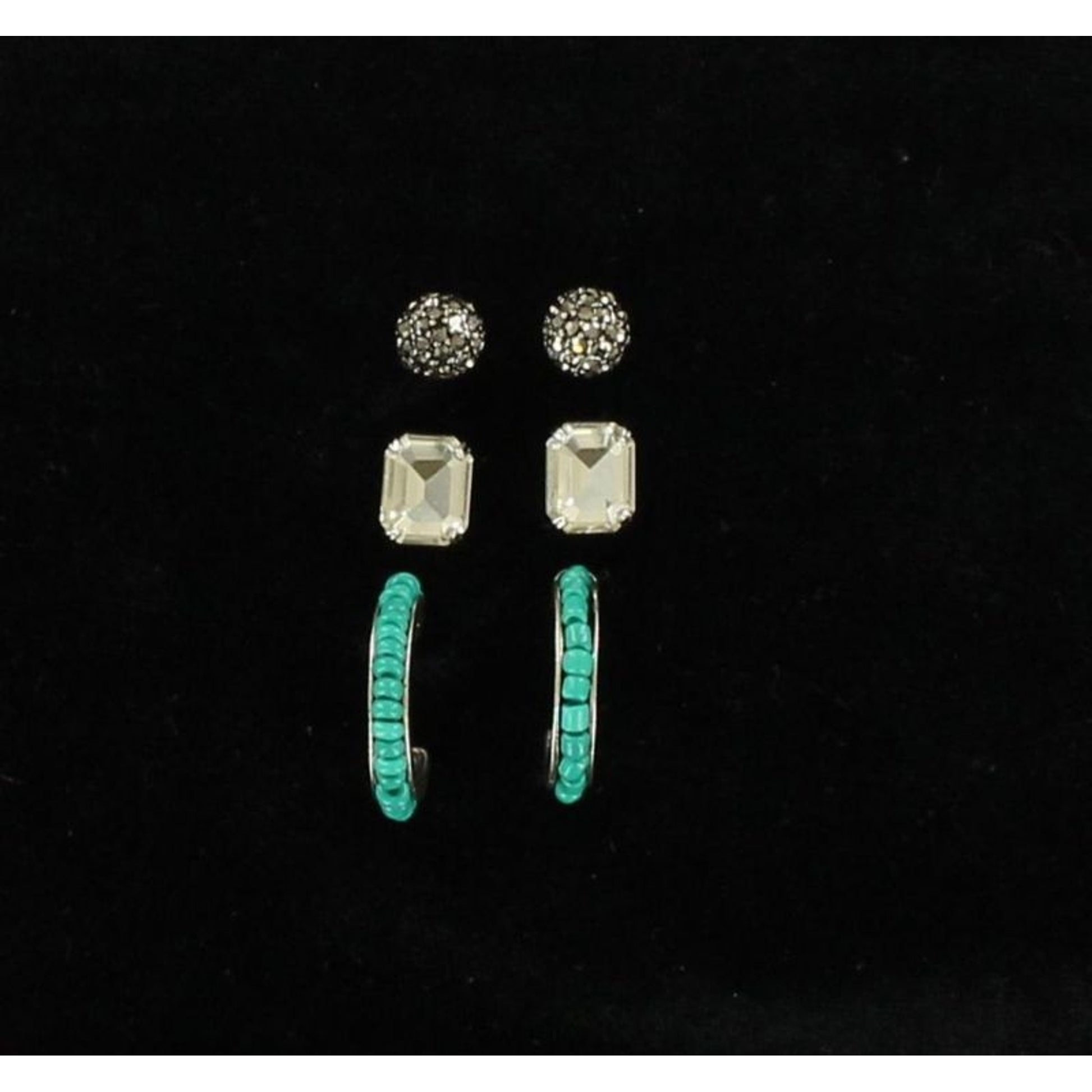 Blazin Roxx Stud Hoop Trio EarringsBk/Wh