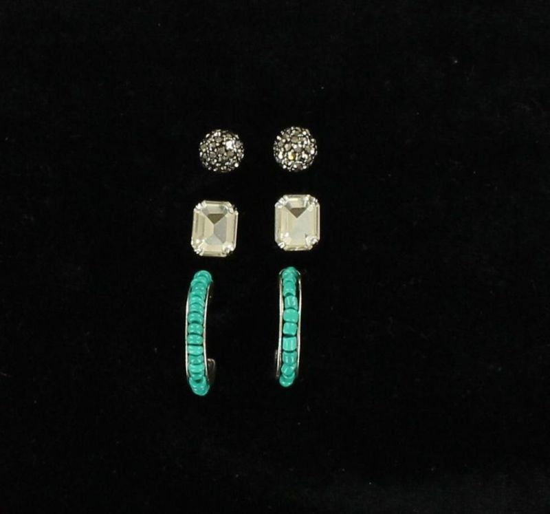 Blazin Roxx Stud Hoop Trio EarringsBk/Wh