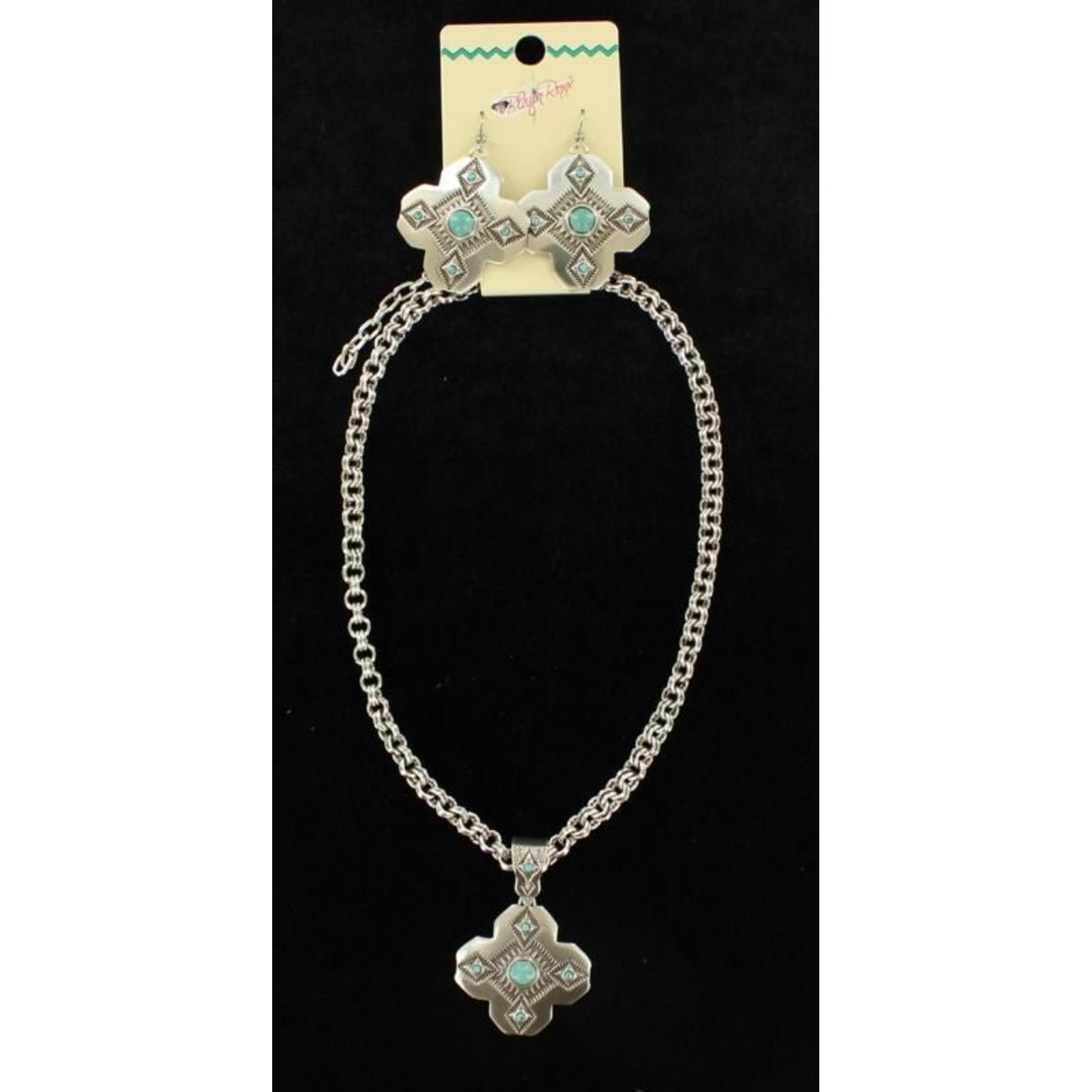 Blazin Roxx Tribal Cross Jewelry SetBk/Wh