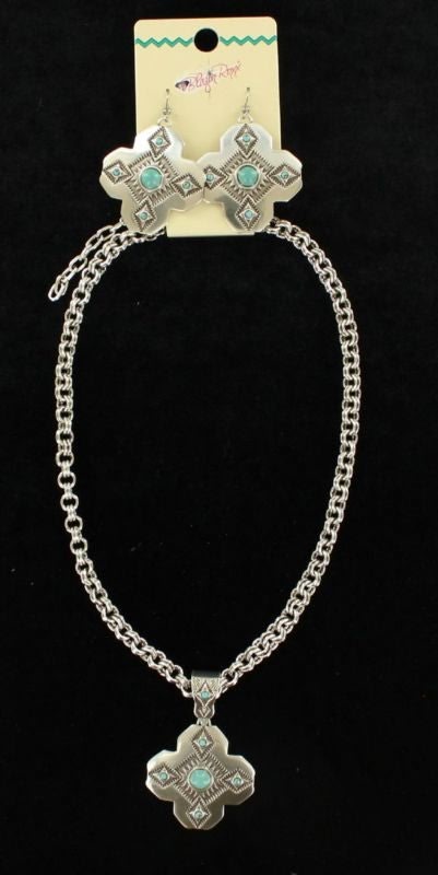 Blazin Roxx Tribal Cross Jewelry SetBk/Wh