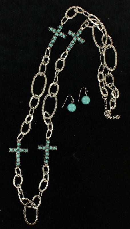 Blazin Roxx X-Large Chain Cross Jewelry SetBk/Wh