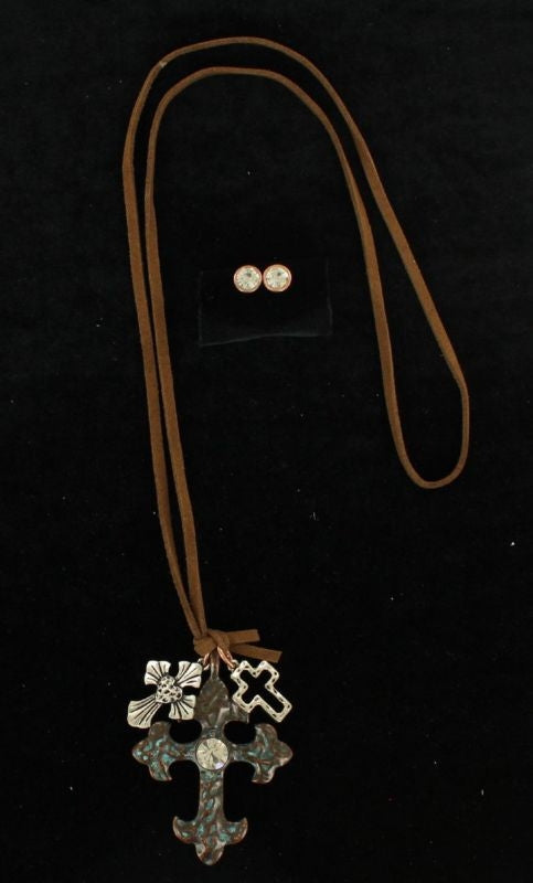 Blazin Roxx X-Large Knot Cross Jewelry SetBk/Wh