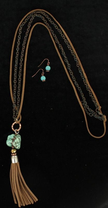 BlazinRoxx XL Leather TasselChain Jewelry SetBk/Wh