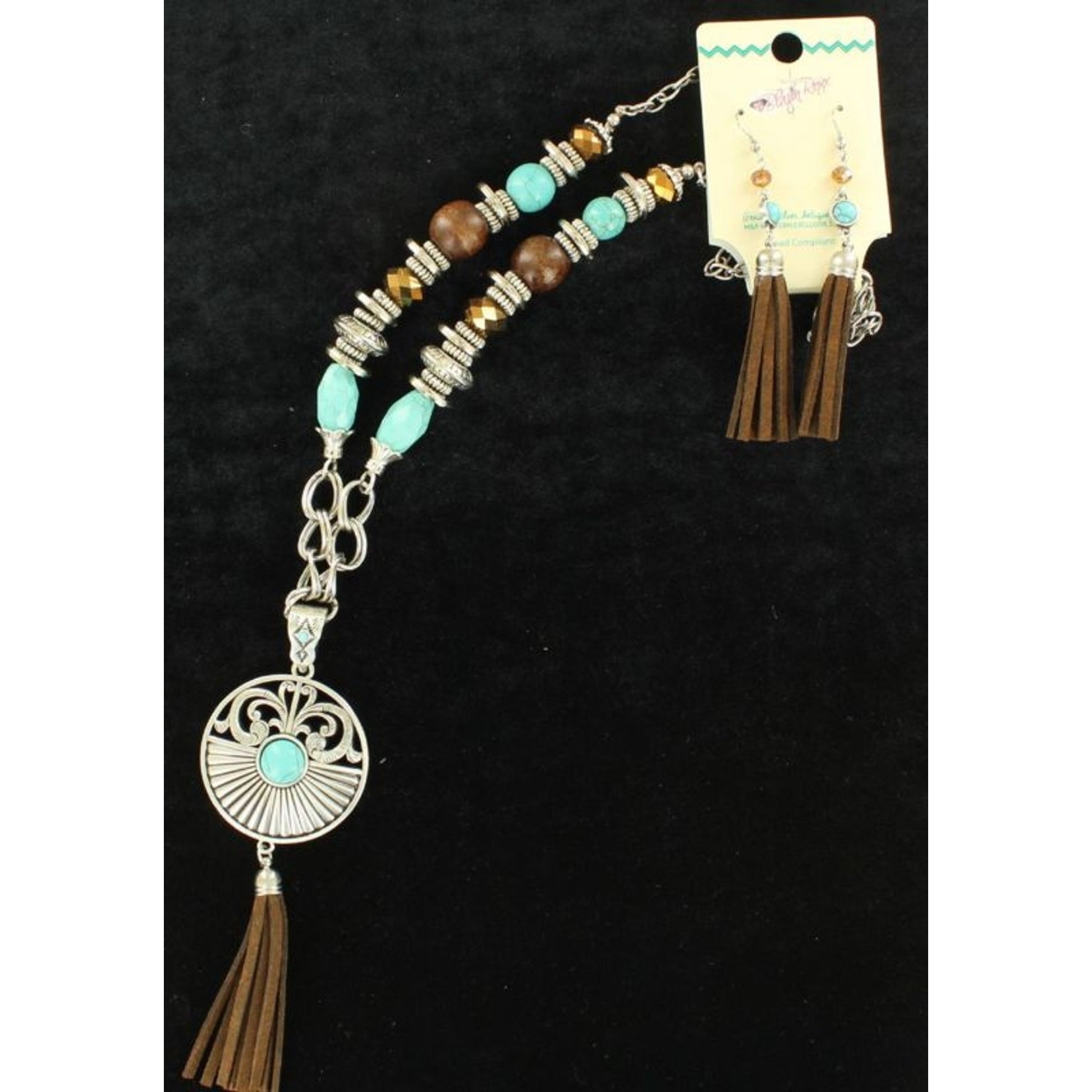 Blazin Roxx X-L Medallion Fringe Jewelry SetBk/Wh
