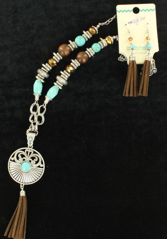 Blazin Roxx X-L Medallion Fringe Jewelry SetBk/Wh