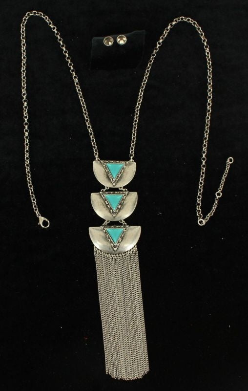 Blazin Roxx X-L Triangle Fringe Jewelry SetBk/Wh