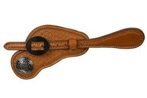 Leather Basketweave Spur Strap With Flower Concho