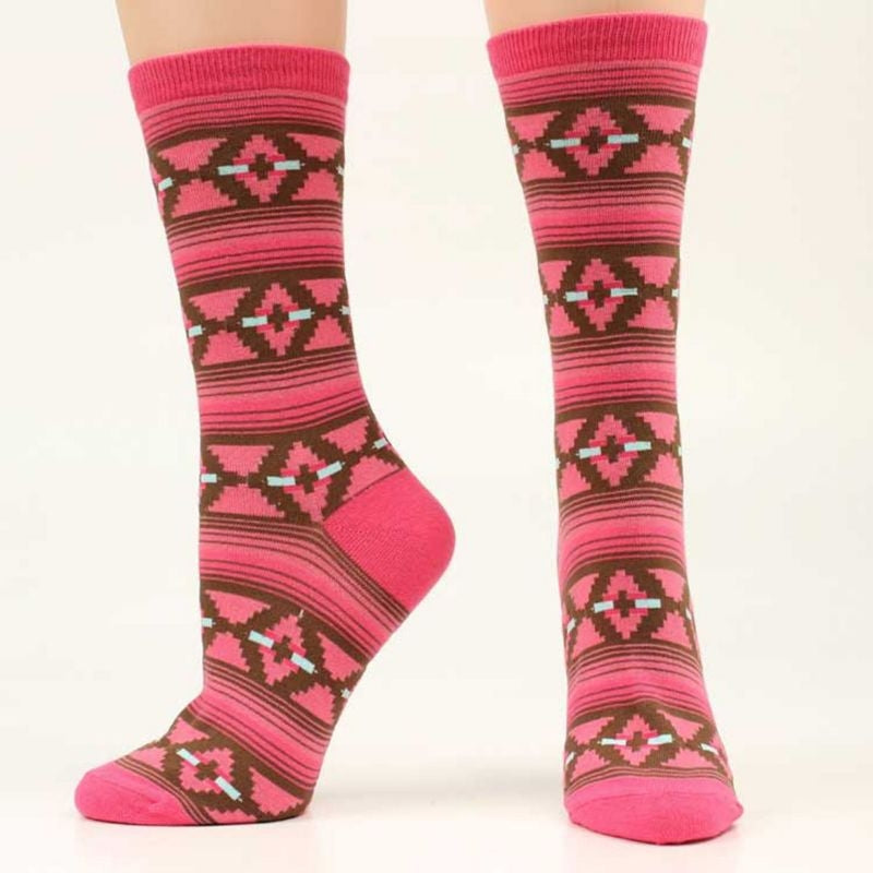Ariat Pattern Crew Sock Pink Brown