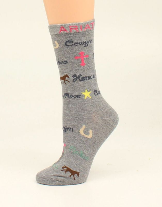 Ariat Cowgirl Print Crew Sock Grey
