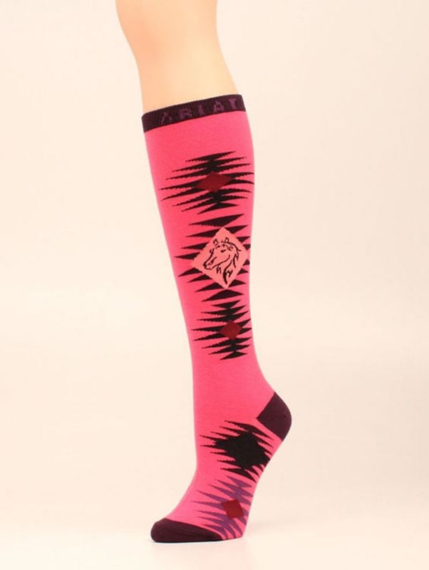 Ariat Diamond Horse Knee High Sock Pink Black