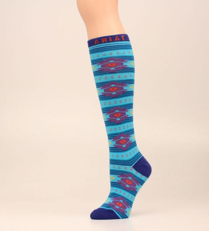 Ariat Southwestern Knee High Sock Turquoise Purple