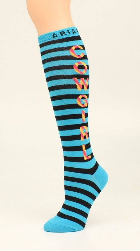 Ariat Cheetah Crew Socks - Ladies Violet Turquois
