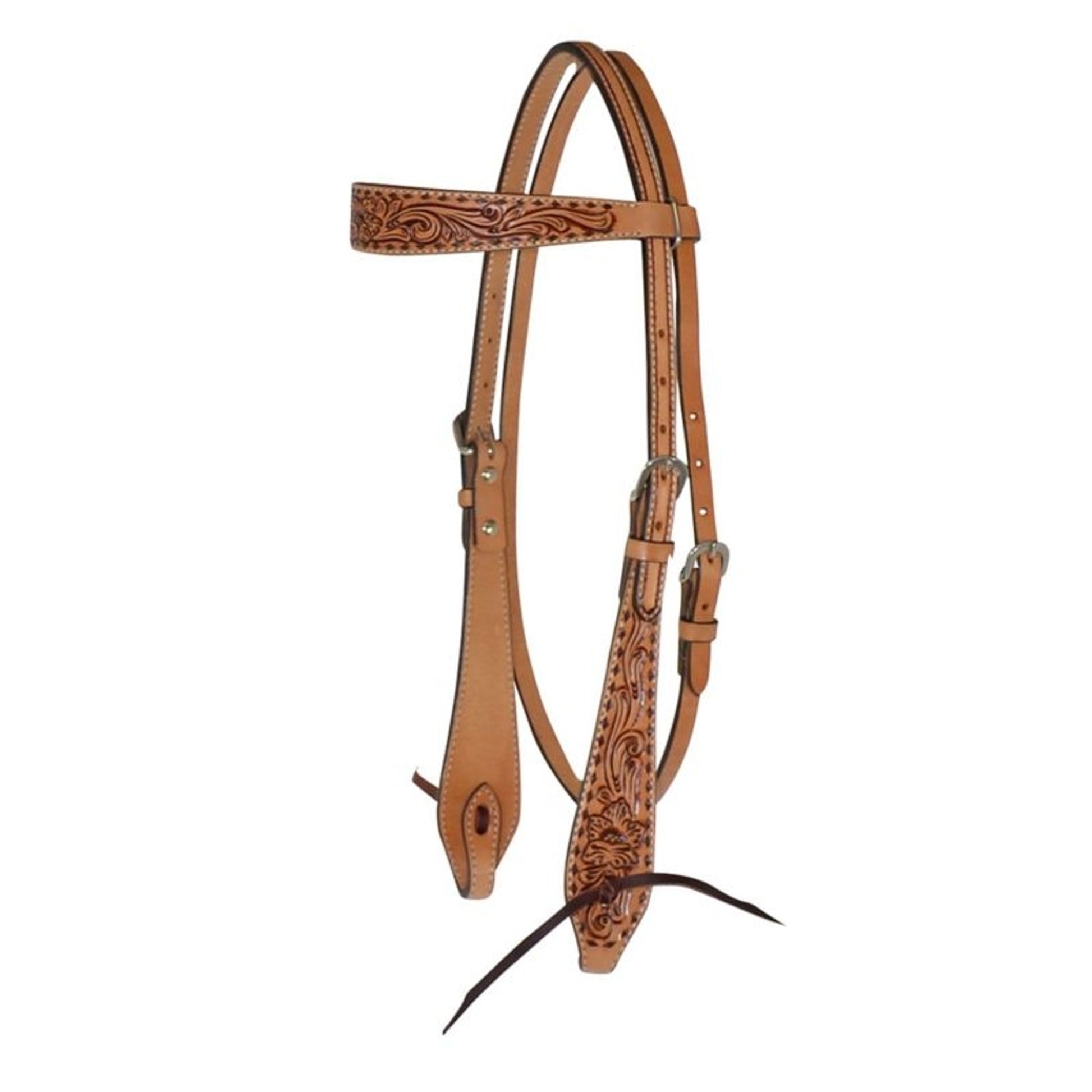 Buckstitch Floral TieEnd Browband Headstal H Dk Br