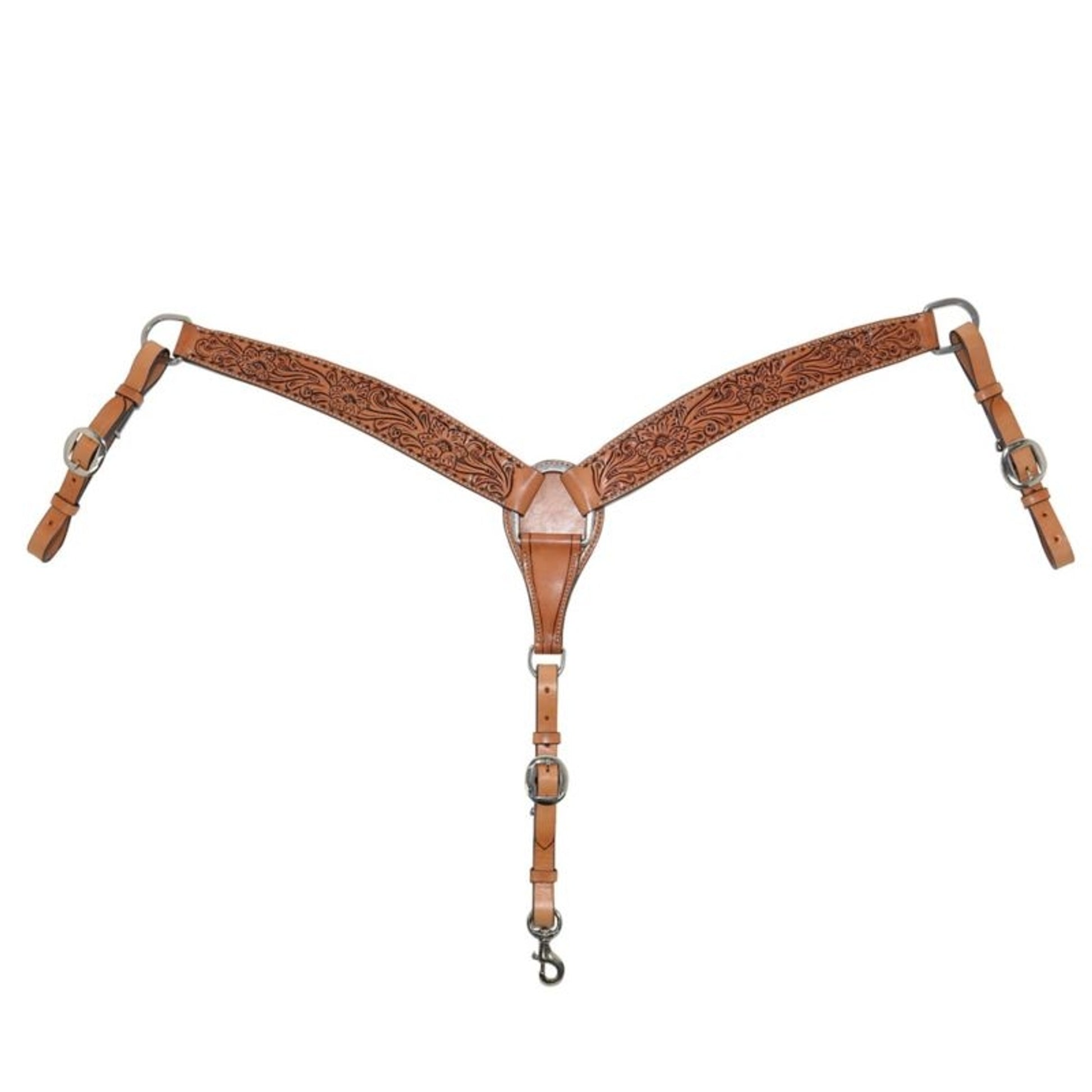 CircleY Floral Tooled Buckstitch BreastCollar H Br