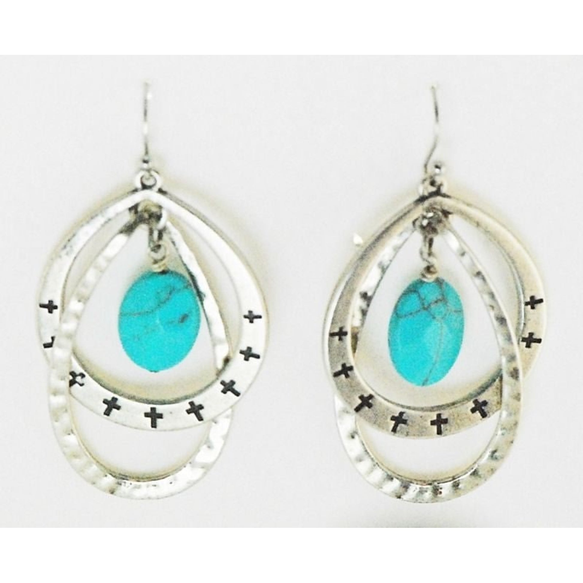 Western Edge Double Hoop Stone/Bead Earrings