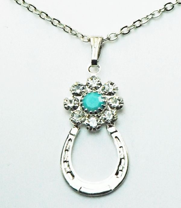 Western Edge Flower Crystal Horseshoe Necklace
