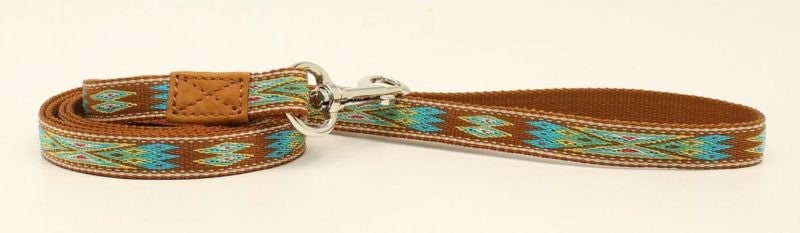 Dbl Barrel Woven Ribbon Dog Leash Brn/Tur