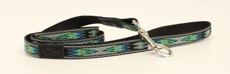 Dbl Barrel Woven Ribbon Dog Leash Black/Teal