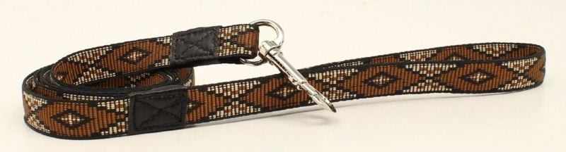 Dbl BarrelWoven Ribbon Long Diamond Dog Leash Brn