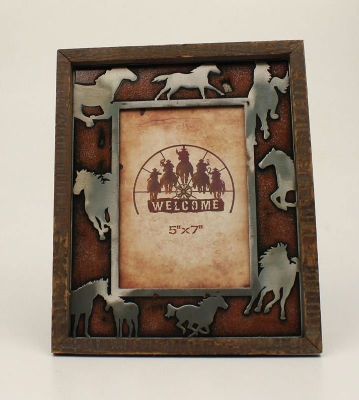 Running Horses Picture Frame 5 x 7 Bk/Wh