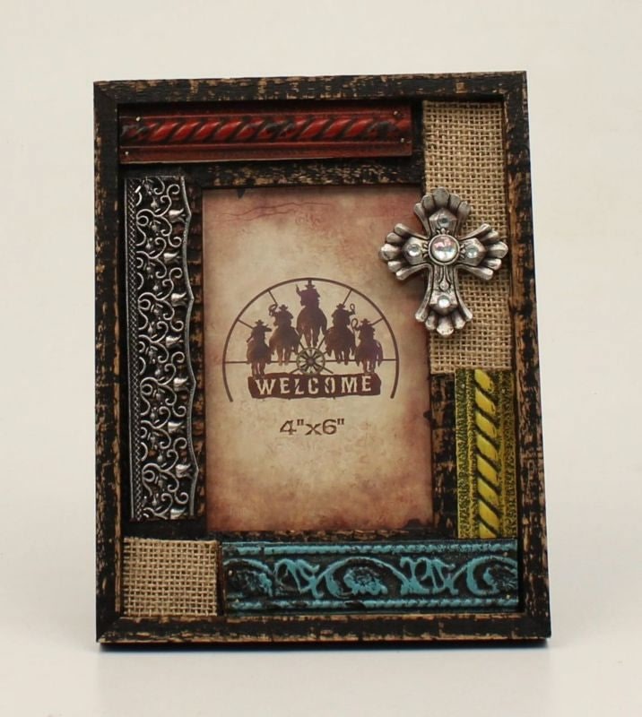 Multi Color Burlap Picture Frame 4 x 6 Bk/Wh