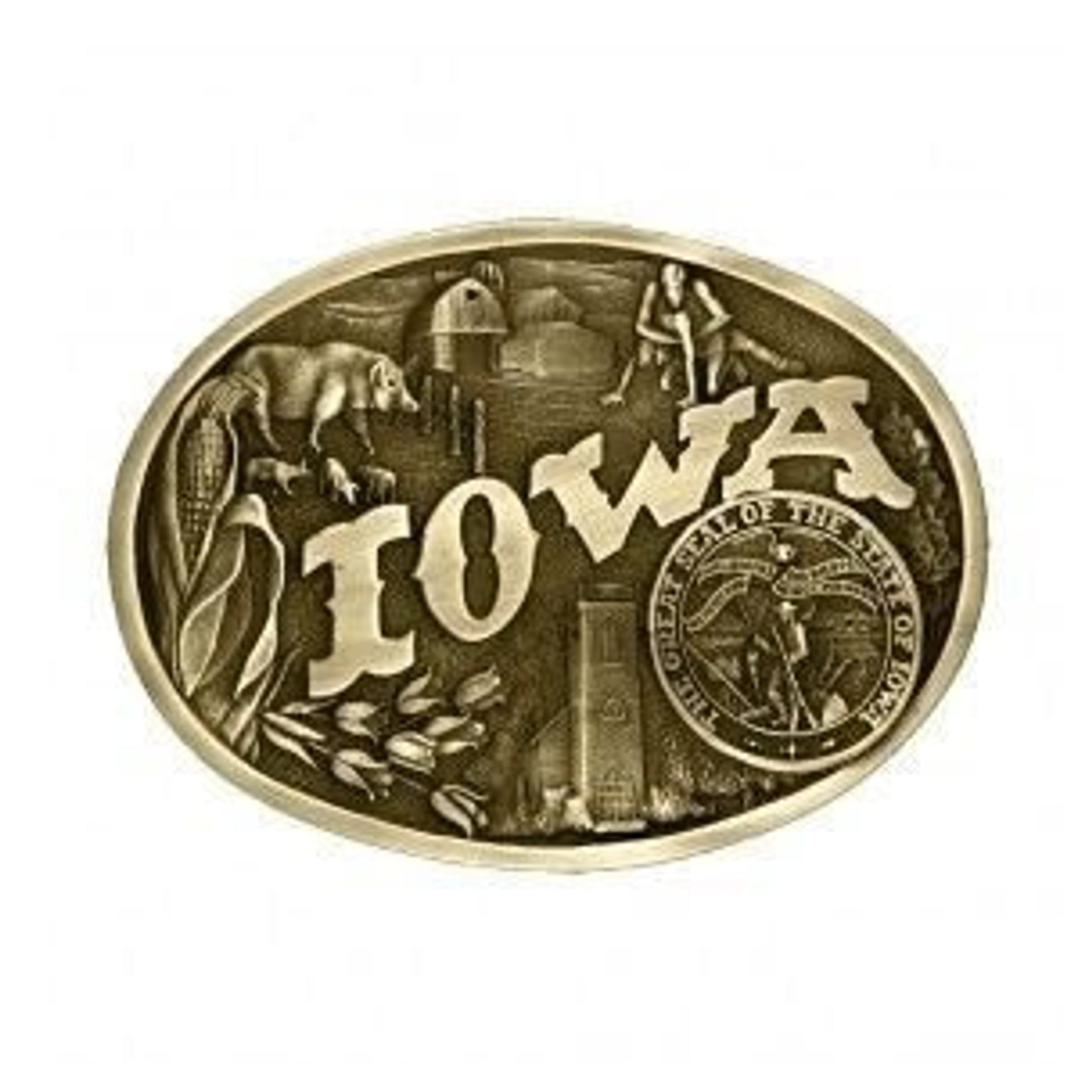 Iowa State Heritage Attitude Buckle 3.625X2.75 Brn