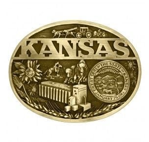 Kansas State Heritage Attitudebuckle 3.625X2.75 Br