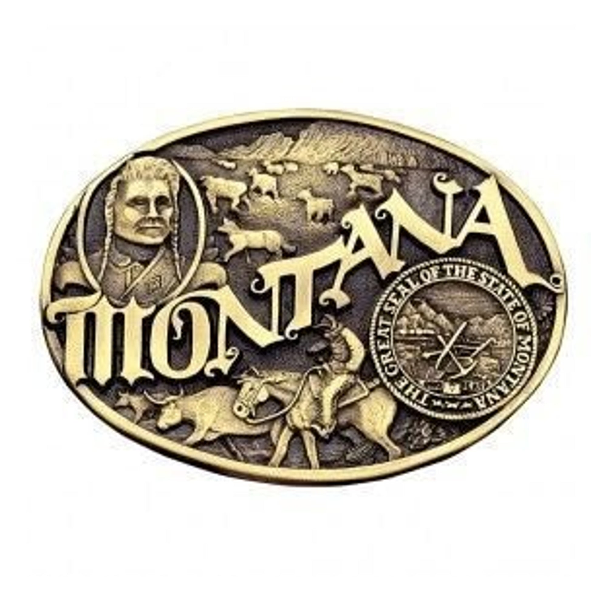 Montana State Heritage Attitude Buckle Brass