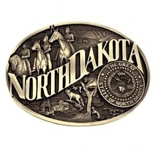 North Dakota State Heritage Buckle 3.625X2.75 Br