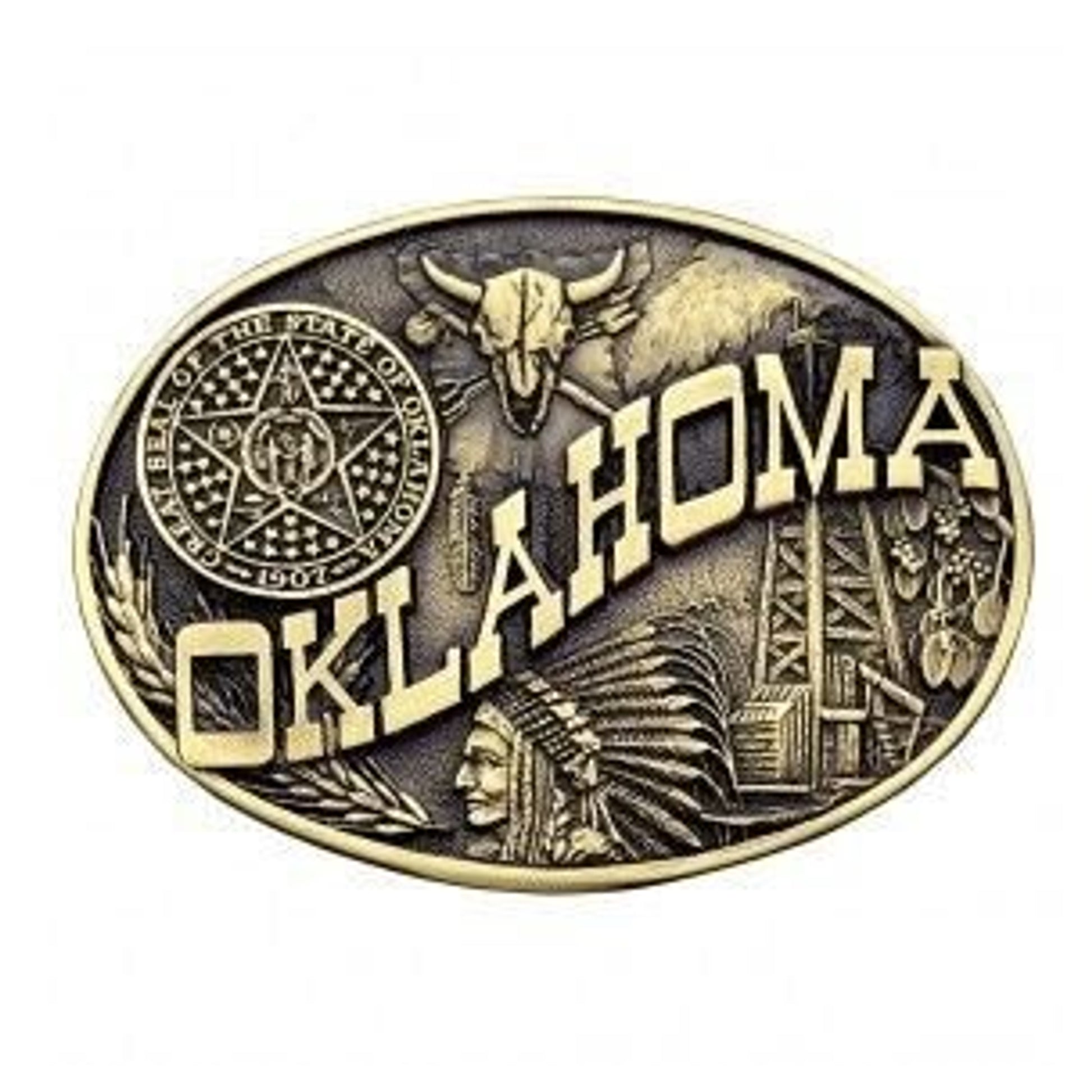Oklahoma State Heritage Buckle 3.625X2.75 Brn
