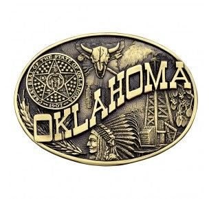 Oklahoma State Heritage Buckle 3.625X2.75 Brn