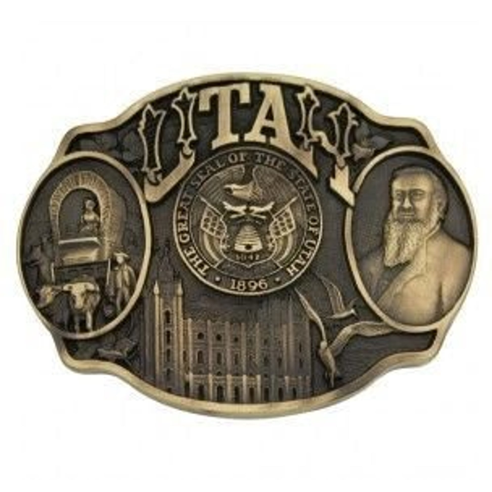 Utah State Heritage Attitude Buckle 3.625X2.75 Brs
