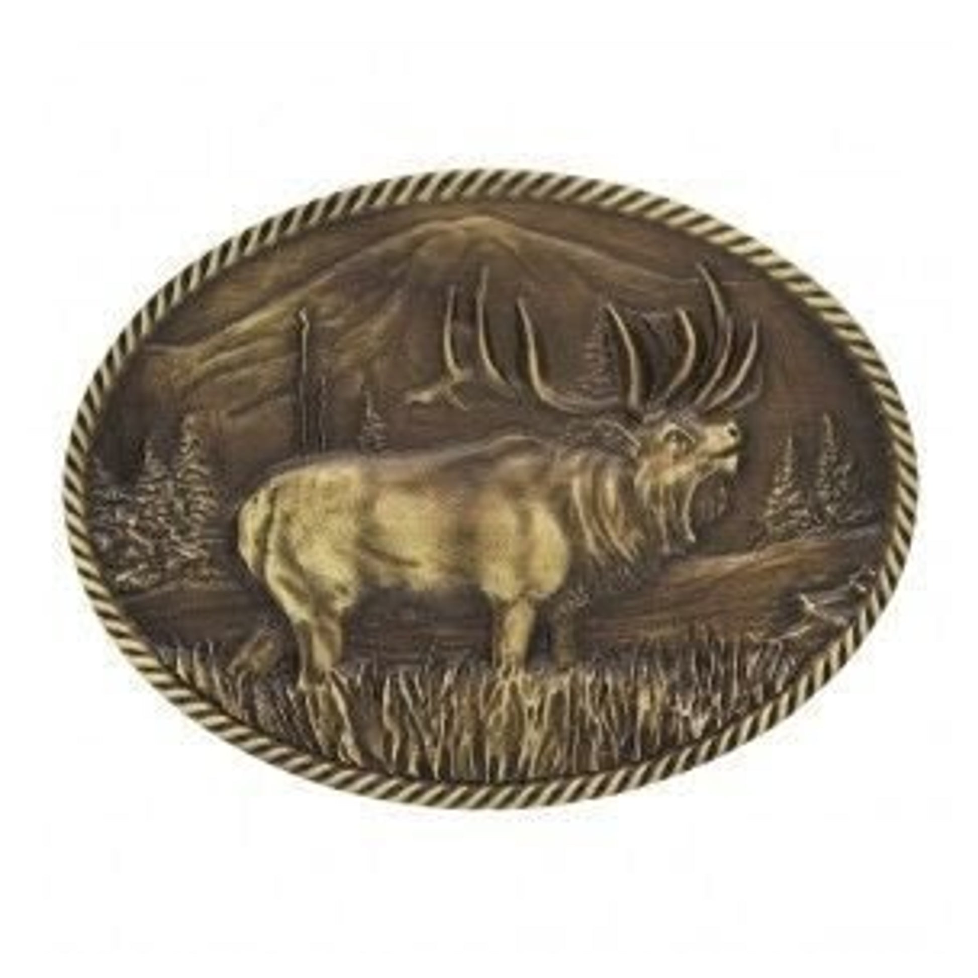 Sculpted Wild Elk Heritage Attitude Buckle 4X3 Brn