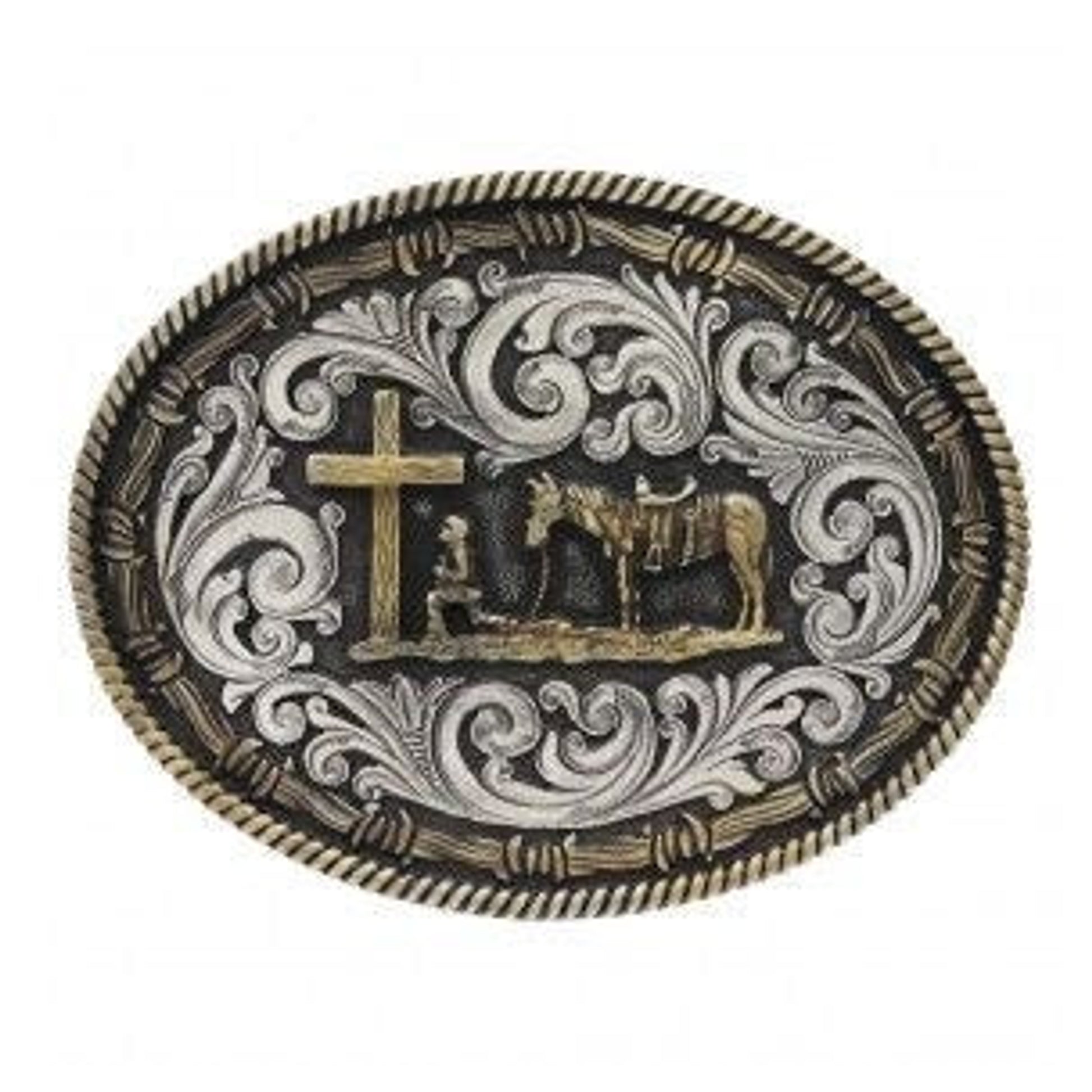Rope/Barb Wire Impressions Christian Buckle Brn