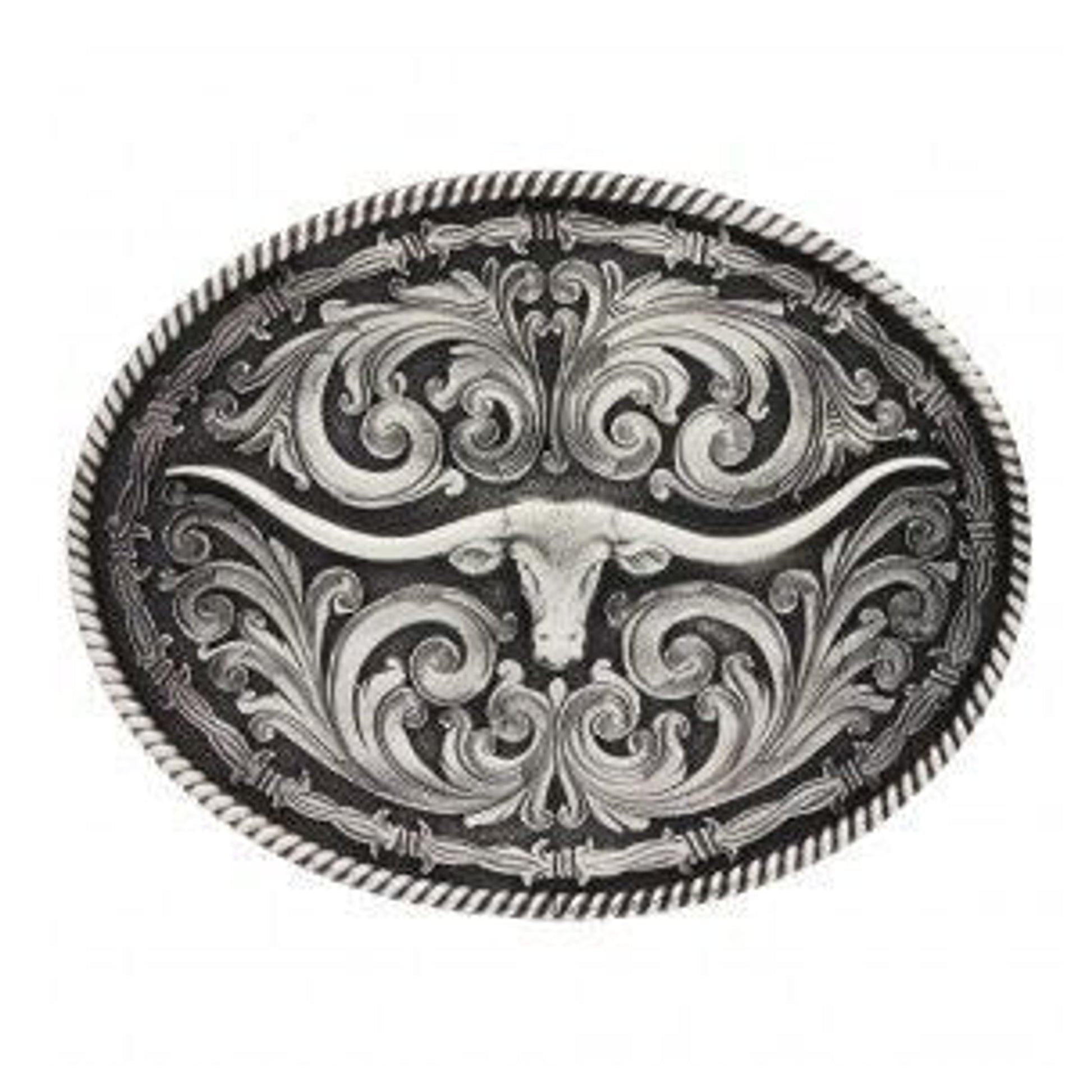 Rope/Barb Wire Longhorn Impressions Buckle Brn