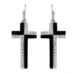Montana Silversmiths Cross EarringsBk/Wh