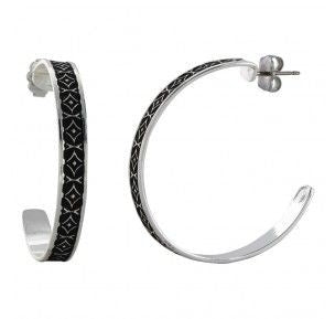 Cross Cut Banded Mosaic Hoop Earrings 0.19 x 3.22