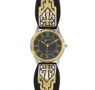 Montana Two Tone Black Leather Cross Watch