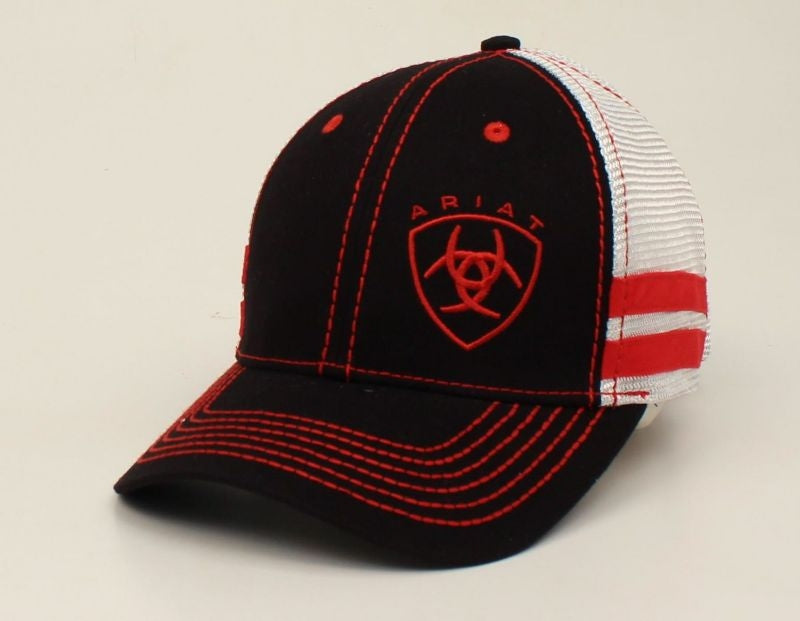 Ariat Shield Text Logo Offset Stripe Ball Cap Bk