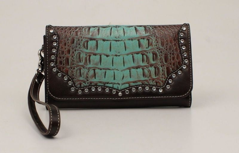 Nocona Carmel Croco Bling ClutchBk/Wh